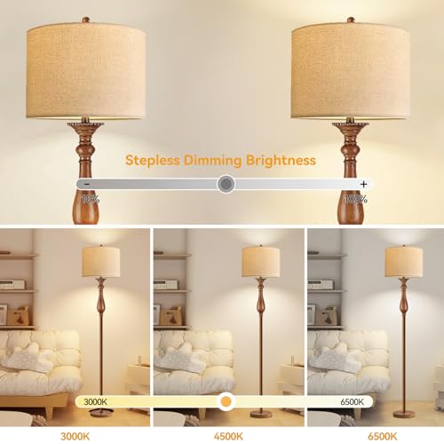 ILLMTW Wood Floor Lamp for Living Room,Bedroom,Vintage Mid Century Modern Standing Lamp with Remote Dimmable,Boho Gold Tall Lamp Fabric Lamp Shade Floor Lights Bohemian Tiffany Style - size: 13-Floor Lamp