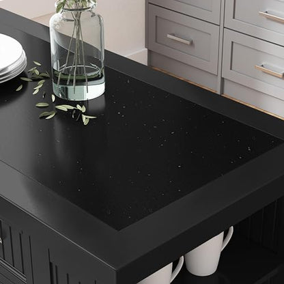 Homestyles Nantucket Distressed Black Kitchen Island with Black Granite and Wood Drop Leaf Breakfast Bar, 48"W