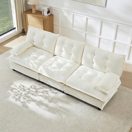 107.8" Modular Sectional Sofas for Living Room,Roomy Tufted 3 Seater Cloud Couch with Deep Seat,Modern Comfy Chenille 3 Seat Cloud Sofa for Bedroom,Apartment - color: Beige, size: 3 Seater