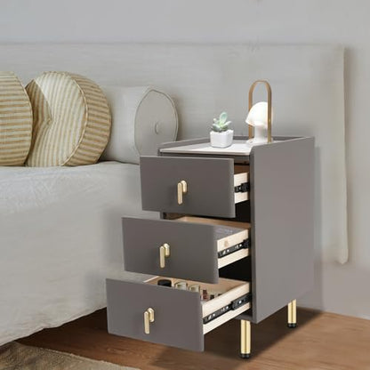 Night Stand, Modern Nightstand with Solid Wood Drawers, Tall Bedside Tables with Carbon Steel Legs, Slim Bedside Cabinet for Small Spaces, 12 W x 16 D x 23 H Inches (Gray) - color: Grey