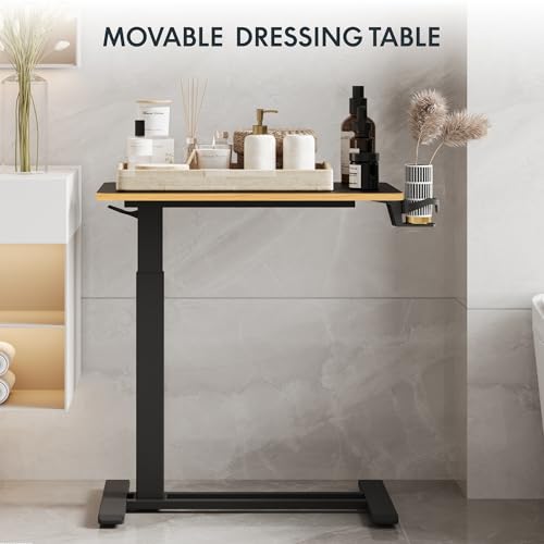 FLEXISPOT H7 28" Pneumatic Height-Adjustable Overbed Table with Wheels | C-shaped bedside table TV Tray,Medical End Side Table,Laptop desk for Hospital Home office use,27.6"W x 15.7"D,Black Maple - color: Black Maple, size: Small