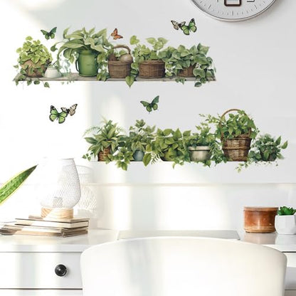 Green Plant Wall Decals 3D Bonsai Tropical Plant Betterfly Wall Sticker Creative Vinyl Peel and Stick Removable Wall Art Decor for Living Room Bedroom Home Office - style: Green Plant 1