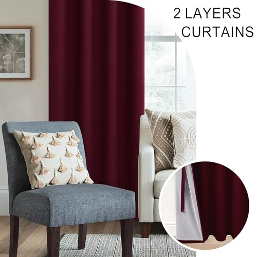 XWZO 100% Blackout Window Curtains- Thermal Insulated & Noise Reduction Black Liner Ring Top Window Treatment Sewn with Tiebacks for Bedroom/Living Room, Burgundy, W38 x L45, Set of 2 - color: Burgundy, size: 38"W x 45"L (Pack of 2)