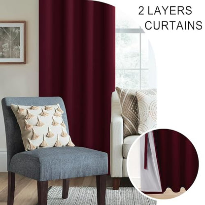 XWZO 100% Blackout Window Curtains- Thermal Insulated & Noise Reduction Black Liner Ring Top Window Treatment Sewn with Tiebacks for Bedroom/Living Room, Burgundy, W38 x L45, Set of 2 - color: Burgundy, size: 38"W x 45"L (Pack of 2)