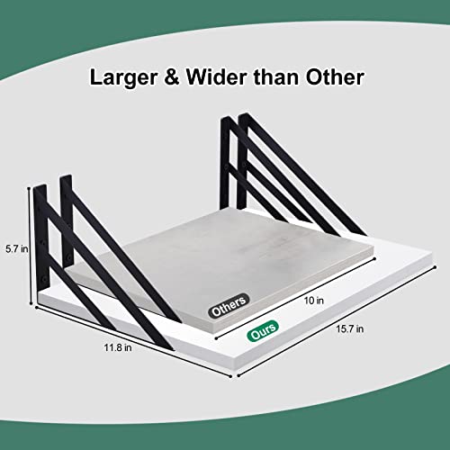 Tectocker-DOU 2 Pc Deep Floating Wall Shelves, Heavy Duty, 16x12, White | Easy Install, All Hardware Included. Holds 40 Lbs. Easy-Clean. For Living Room, Kitchen, Bathroom, Bedroom, Office. - color: White, size: 16W×12D