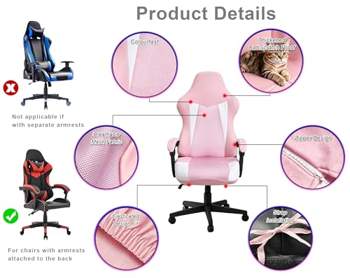 Gaming Chair Covers Only,Stretchable Fit Thick Breathable Mesh | Cat Scratch Proof,Scratch Resistant,Soft,Gaming Chair Seat Cover with 2Pcs Armrest Slipcovers(Pink-white,Style 1) - color: Pink-white, size: Style 1