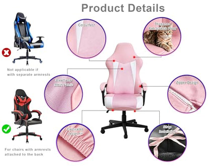 Gaming Chair Covers Only,Stretchable Fit Thick Breathable Mesh | Cat Scratch Proof,Scratch Resistant,Soft,Gaming Chair Seat Cover with 2Pcs Armrest Slipcovers(Pink-white,Style 1) - color: Pink-white, size: Style 1