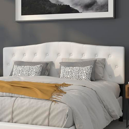 EMMA + OLIVER White King Tufted Headboard | Adjustable Bed Rail Slots, Fabric Upholstered - color: White, size: King