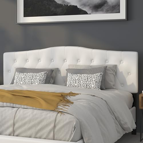 EMMA + OLIVER White King Tufted Headboard | Adjustable Bed Rail Slots, Fabric Upholstered - color: White, size: King