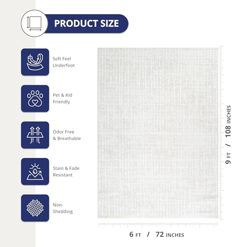 Abani Beige Area Rug - 6x9 Area Rugs for Bedroom - Vera Collection Geometric Grid Pattern - Non-Shedding, Easy to Clean Durable Rugs for Living Room, Bedroom or Office, Pet & Child Friendly - size: 6' x 9'