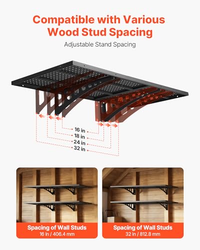 VEVOR 2-Tier Heavy Duty Wall Garage Shelving, 1.64 x 4 ft Steel Wall Mounted Shelving Unit, 19.68 x 48 Inch Per Shelf Floating Storage Metal Rack for Garage with 560 lbs Total Weight Capacity, Black - size: 1.64×4 ft
