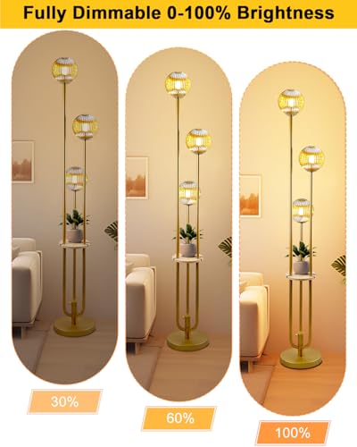 Globe Glass Floor Lamp with Table, Gold Tall Standing Lamps Dimmable, 3000K Warmwhite Mid Century Modern Floor Lamp with 5Lbs Heavy Base for Living Room/Bedroom - color: 3 Globe Glass-Gold
