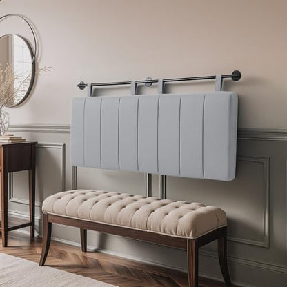 Queen Headboard Only, Wall Mounted Hanging Upholstered Bed Head Board | Modern Vertical Channel Design of Fine Linen, Elegant Grey Fluted Headboard for Bedroom (Grey, Queen Size) - color: Linen/Grey, size: Queen