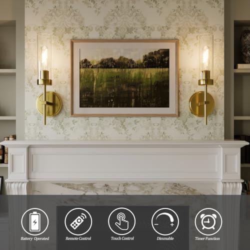 Gold Battery Operated Wall Sconce, Wireless Wall Sconces with Remote Control, Rechargeable 3000K Dimmable Wall Light for Bedroom Living Room Bathroom Hallway Entryway Stairwell - color: Gold, size: 1 Pack