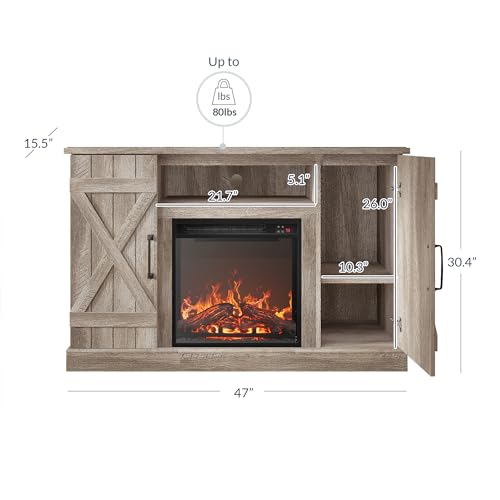 BELLEZE 47" TV Stand with 18" Electric Fireplace Heater & Media Entertainment Center Console Table for TV up to 50" with Open Storage Shelves & Cabinets - Veropeso (Ashland Pine) - color: Ashland Pine, style: 47" TV Stand/W 18" Fireplace