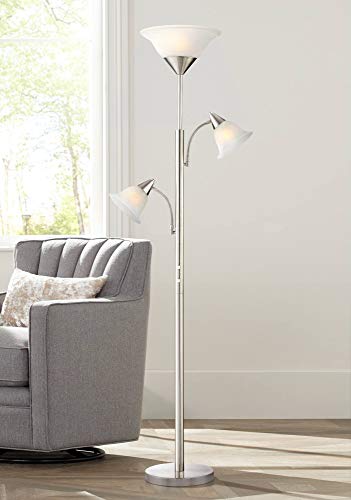360 Lighting Riordan 71 1/2" Tall Nickel 3-Light Tree Torchiere Floor Lamp | Modern Standing Brushed Silver Alabaster Glass Shades Decor for Living Room Reading House Bedroom Office