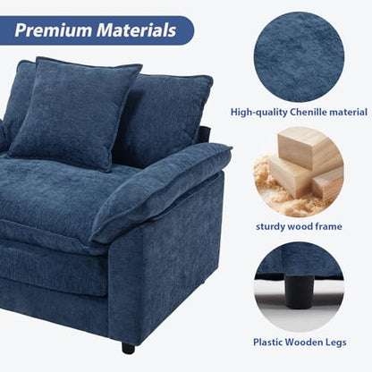 Modern Oversized Chair, Comfy Accent Chair Large Upholstered Armchair with Extra Thick and Deep Seat Lounge Chair for Living Room,Bedroom,Apartment, Chenille Blue - color: Blue, size: 1