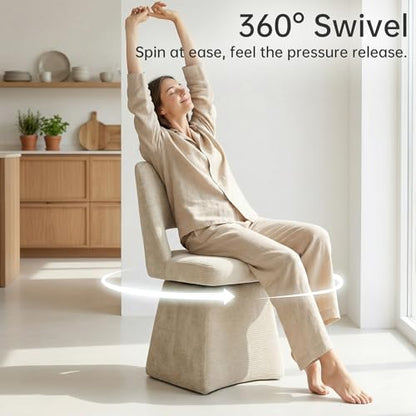 VKNOW Upholstered Swivel Dining Chair with Curved Open Back | Modern Dining Room Chairs with Chenille Fabric, Space-saving, Easy Assembly, for Dining Room, Living Room, Bedroom, Khaki - color: Khaki