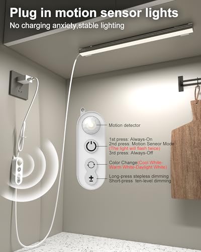 ASOKO Motion Sensor LED Under Counter Light 14.5in 3 Color | ASOKO 14.5" Motion Sensor Under Cabinet LED Light, 3 Color Changing Plug in Counter Bar for Kitchen Desk - size: 14.5 Inch-Motion Sensor