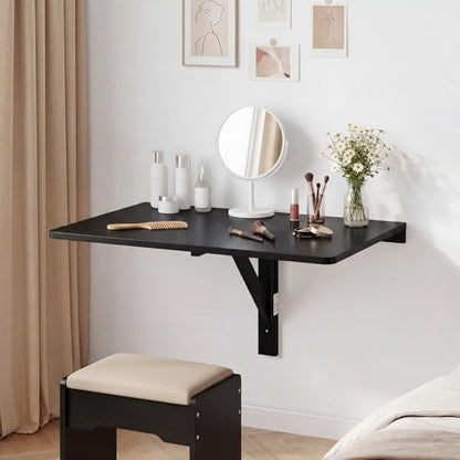 KOTEK Wall Mounted Folding Table, Floating Desk for Wall (Black) | Spacious Surface, Space-Saving , for Home Office, Bedroom, Laundry Room, Balcony & Small Spaces, Easy Assembly - color: Black