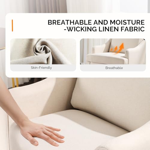 VINGLI Linen Fabric Accent Chair Beige, Modern Upholstered Armchair, Comfy Sofa Chair Living Room Bedroom Furniture for Apartment - color: Beige