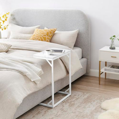 C-Shaped End Table, Small Sofa Table with Metal Frame, Adjustable Height Side Table for Couch, Living Room, Bedroom, Bedside (White, Medium) - color: White, size: Medium