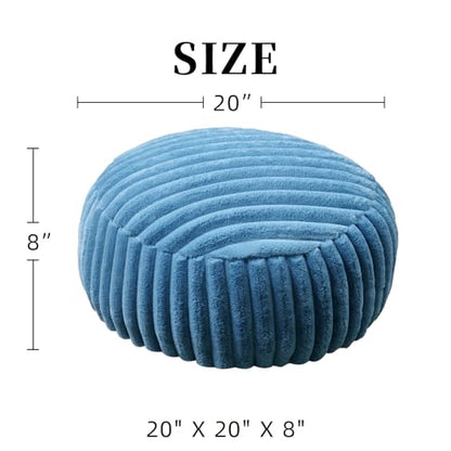Unstuffed Pouf Ottoman Round Pouf Cover Soft Bean Bag, Blue | Cover Only, 20x20x8 In, Soft Short Plush, Ribbed Texture, Modern Style, Living Room, Bedroom, Reading Nook - color: Blue