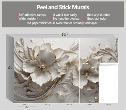 XMPMBM-Peel and Stick 3D Embossed Flowers Wallpaper Beige Floral wall Mural | Thick and tear-resistant,Will not be damaged during repositioning,Living Room Bathroom,Bedroom wallpaper.S-80"X58" - color: M11, size: 80"x58"