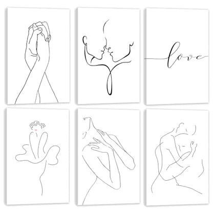 HoozGee Minimalist Line Wall Art Prints with Built-in Wooden Frame Black and White Modern Love Abstract Canvas Print Poster Art for Living Room Bedroom Office Home Room Decor (12"x16" FRAMED) - size: 12"x16" FRAMED