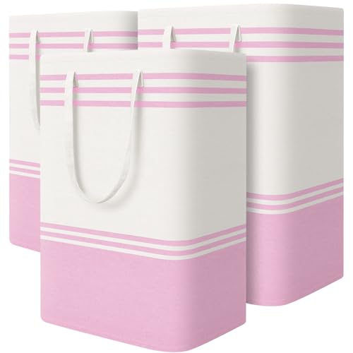 TranquilRelax 3-Pack Laundry Basket, Laundry Hamper, Pink-75L | Freestanding＆Water-Resistant Laundry Hamper, Collapsible Tall Clothes Hamper with Carry Handles for Clothes, Laundry Basket - color: Pink, size: 75L