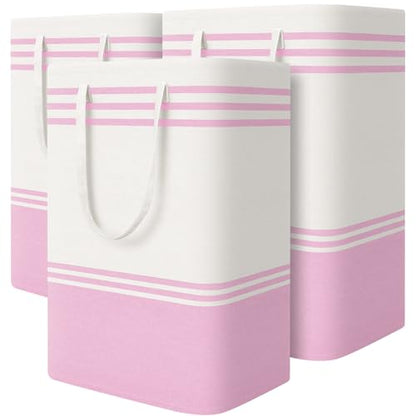 TranquilRelax 3-Pack Laundry Basket, Laundry Hamper, Pink-75L | Freestanding＆Water-Resistant Laundry Hamper, Collapsible Tall Clothes Hamper with Carry Handles for Clothes, Laundry Basket - color: Pink, size: 75L
