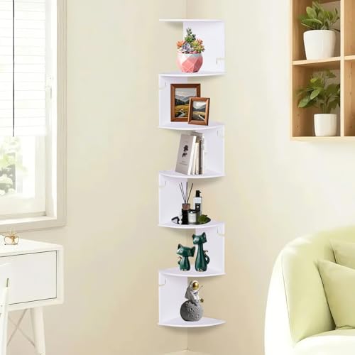 ShellKingdom Corner Shelf Wall Mount, 7 Tier Corner Bookshelf, Floating Display Shelves for Home, Living Room, Bedroom, Office, Bathroom, Small Spaces Decorations - size: 7 Tier