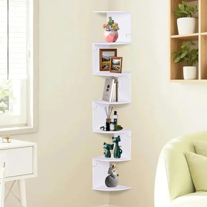 ShellKingdom Corner Shelf Wall Mount, 7 Tier Corner Bookshelf, Floating Display Shelves for Home, Living Room, Bedroom, Office, Bathroom, Small Spaces Decorations - size: 7 Tier