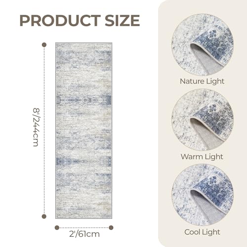 2x8 Runner Rug Non Slip,Washable Hallway Runner Rug,Blue | Neutral Rugs for Kitchen,Entryway,Bedroom,Bathroom,Nursery Room,Thin,Soft Runner Rug,Stain Resistant Indoor Carpet - color: Blue/Brown/Ivory, size: 2' x 8' (Runner)