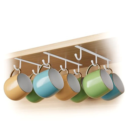 ECROCY Coffee Mug Holder Screw Mounting, 3 Pack Coffee Cup Holder with 9 Hooks, Sturdy Mug Hooks Under Cabinet with Wide Hook Spacing - color: White