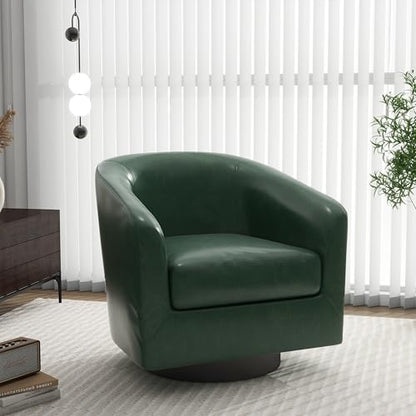 Swivel Barrel Accent Chair, Comfy Reading Armchair, Green, Set of 1 | Club Chairs for Adults, Low-Back Design, Modern Round Style, Solid Wood Frame & Metal Swivel Base, For Living Room & Bedroom - color: Green