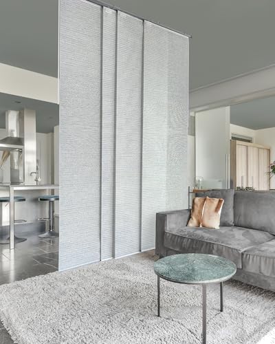 Airflow Sheer Vertical Blinds 45.8"-86" x 96", Topaz | Cordless Airflow Sheer Panels with Iridescent Finish, Adjustable Track and Trim-to-Fit Fabric - color: Topaz