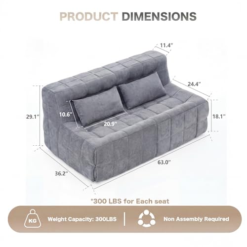 3 PCS Modular Sectional Sofa,Boneless Cloud Couches for Living Room, 2 Small Single Couch and 1 Loveseat Sets with Cushion,Comfy Floor Lounge Sofa for Bed Room,Apartment,Deep Seat Couch,Grey | Boneless Cloud - size: 1LOVESEAT&2Single