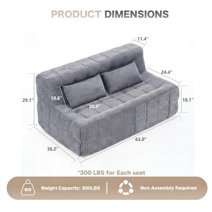 3 PCS Modular Sectional Sofa,Boneless Cloud Couches for Living Room, 2 Small Single Couch and 1 Loveseat Sets with Cushion,Comfy Floor Lounge Sofa for Bed Room,Apartment,Deep Seat Couch,Grey | Boneless Cloud - size: 1LOVESEAT&2Single