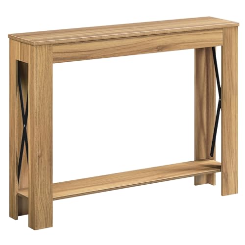 Farmhouse Console Table, 39.4'' Small Narrow Entryway Table, Wood Couch Table Behind Sofa with Storage Shelf, Slim Farmhouse Hallway Table for Living Room, Hallway, Foyer, Light Walnut CT34VV - color: Light Walnut