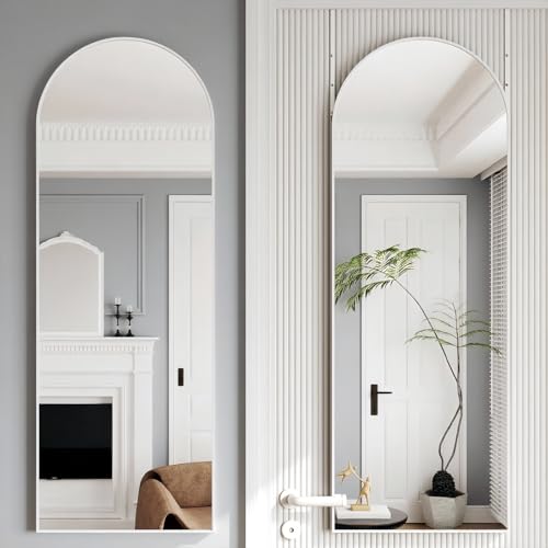 50"x 16" Door Mirror, Arched Full Length Hanging Mirror, White | Aluminum Alloy Thin Frame Full Body Mirror, Leaning/Hanging/Wall-Mounted, Suitable for Bedroom, Livingroom, Cloakroom - color: White-arched, size: 50"L x 16"W
