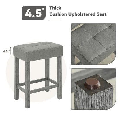 59" Industrial 4 Piece Bar Table Set with Built-in Power Outlet, Behind Couch Sofa Table with 3 Linen Upholstered Stools, Bar Table and Chairs Set for Living Room, Dining Room, Lounge, Gray - color: R2-gray