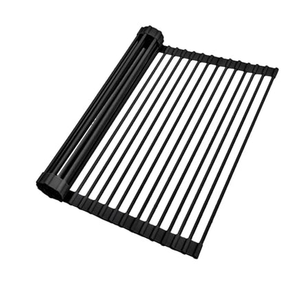 Ohuhu Over The Sink Dish Drainer Drying Rack, 17.6" W x 15.4" L Roll Up Dish Racks Kitchen Sink Organizer Silicone Wrapped Large in Sink Dish Drying Rack Foldable Rolling Drain Mats Anti-Slip - color: Black, size: 17.6"W x 15.4"L