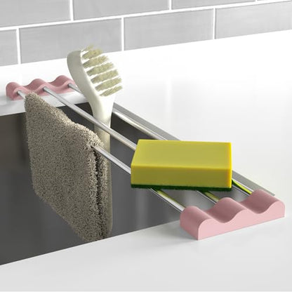 Tomorotec Adjustable Over-The-Sink Kitchen Rack, BPA-Free, Pink | Holds 16.5 Lbs; For Dishcloths, Sponges, and Brushes - Heat-Resistant Stainless Steel with Slim, Expandable Design - color: Pink