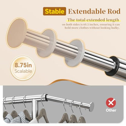 Simple Trending Heavy Duty Clothes Rack, Garment Rack with Extendable Side Rods & Bottom Shelves, 25mm Metal Clothing Rack with Wheels, Bedroom, Laundry Room, Silver - size: 18"D x 60.5"W x 67.25"H