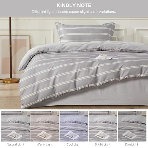 SAPHREAS Boy Gray Stripes Duvet Cover Set Twin Size 2pcs Dark Grey Streak Bedding Comforter Cover Set 1 Duvet Cover 1 Pillow Sham - color: Light Gray, size: Twin (68"x90")