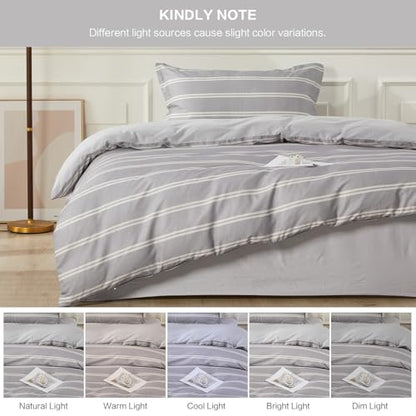 SAPHREAS Boy Gray Stripes Duvet Cover Set Twin Size 2pcs Dark Grey Streak Bedding Comforter Cover Set 1 Duvet Cover 1 Pillow Sham - color: Light Gray, size: Twin (68"x90")