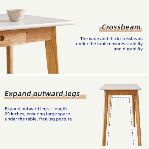 Aibiju Computer Desk with 2 Drawers, 47" Solid Wood Home Office Writing Desk, Compact Simple Tables with Hook for PC, Laptop, Students, Study, Makeup, Bedroom White + Natural Wood Legs YD-WD03WN - color: Table White + Natural Wood Legs, size: Length 47 in