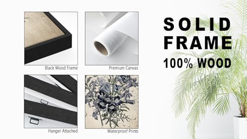 Large Framed Botanical Wall Art, Jane Loudon Floral, 24"x36" Set of 3 | Black Solid Wood Framed Vintage Flower Painting Prints, Retro Rustic Morning Glory Canvas Pictures for Living Room Bedroom - color: beige, size: 24"x36"x3 Framed