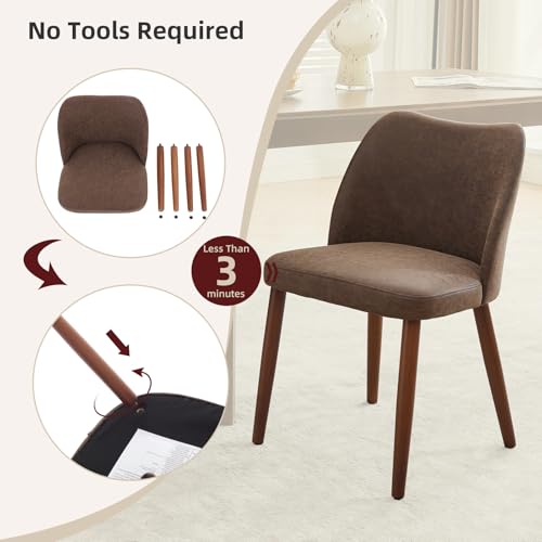 GarveeHome Leather Dining Chairs Set of 4 Upholstered PU Dining Chair with Wood Legs, Wing Backrest, Wooden Kitchen Chairs with Thick Cushions, Leveling Feet for Dining Room, Living Room, Taupe - color: Taupe Pu